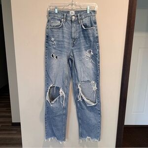 BDG Urban Outfitters High Rise Baggy Distressed Relaxed Straight Raw Hem Jean